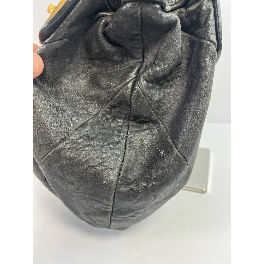 Juicy Couture Vintage Y2K Black Leather Handbag Hobo Purse Gold Hardware Pink
